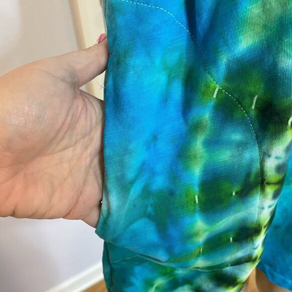 Hand tie dyed sleeveless dress green teal river path L - Picture 7 of 7